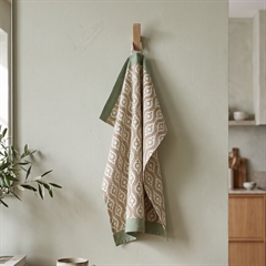 Bungalow Blokprintet Viskestykke - Lulu, Olive